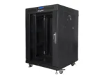 LANBERG free standing rack 19inch cabinet 15U 600×600 glass door LCD flat pack black