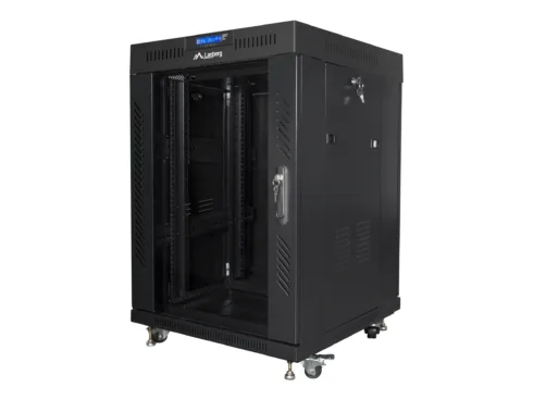LANBERG free standing rack 19inch cabinet 15U 600×600 glass door LCD flat pack black