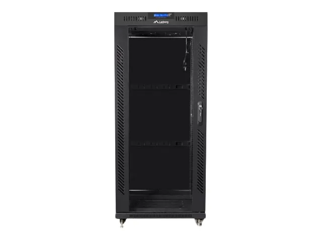 also-ff01-6627-12bl LANBERG free standing rack 19inch cabinet 27U 600×600 glass door LCD flat pack black