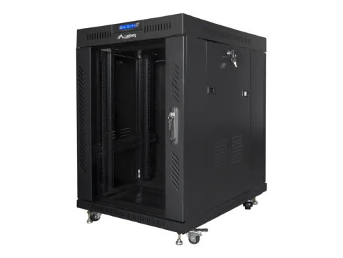 LANBERG free standing rack 19inch cabinet 15U 600×800 glass door LCD flat pack black