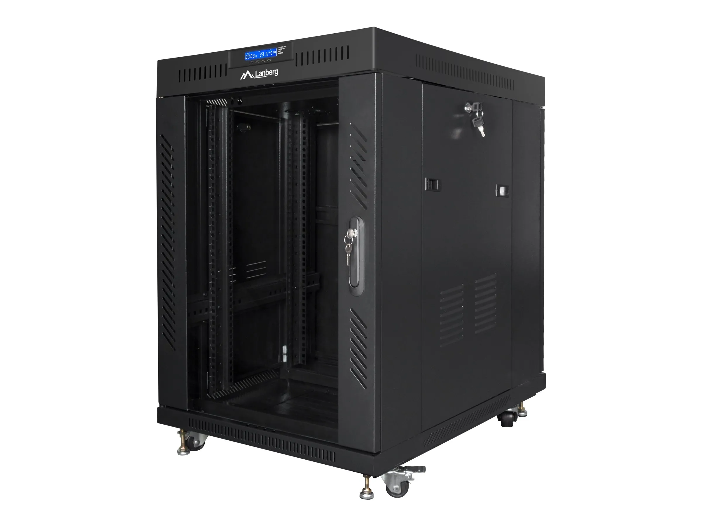 also-ff01-6815-12bl LANBERG free standing rack 19inch cabinet 15U 600×800 glass door LCD flat pack black