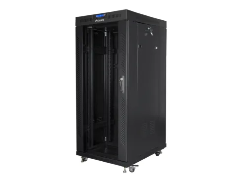 LANBERG free standing rack 19inch cabinet 27U 600×800 glass door LCD flat pack black
