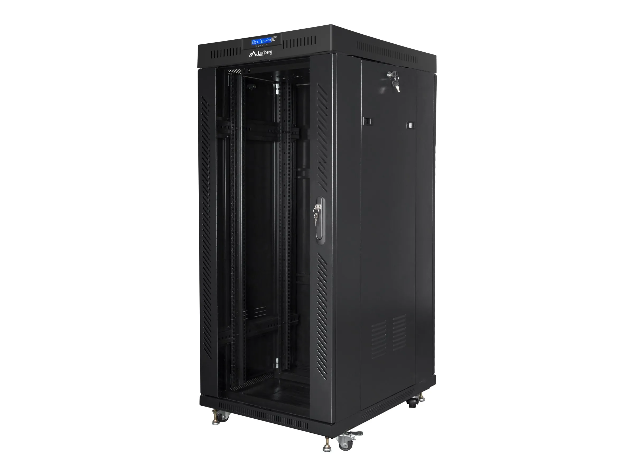 also-ff01-6827-12bl LANBERG free standing rack 19inch cabinet 27U 600×800 glass door LCD flat pack black