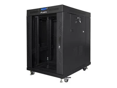 LANBERG FF01-8015-12BL free-standing rack 19inch self-assembly flat pack 15U/800x1000mm black glass door LCD