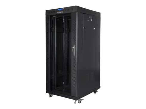LANBERG free standing rack 19inch cabinet 27U 800×1000 glass door LCD flat pack black