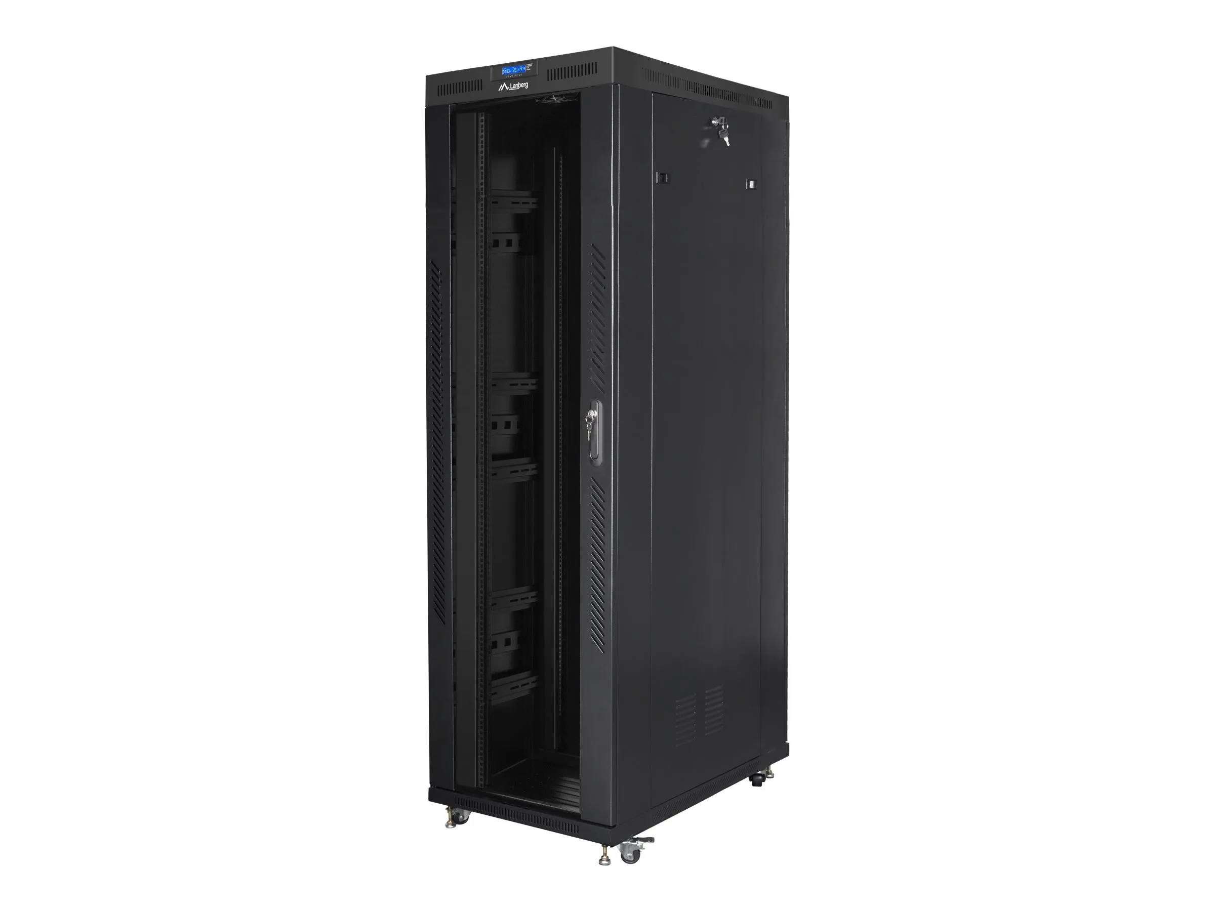 also-ff01-8242-12bl LANBERG free standing rack 19inch cabinet 42U 800×1200 glass door LCD flat pack black