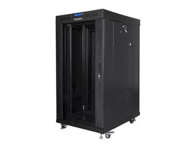 LANBERG FF01-8822-12BL free-standing rack 19inch self-assembly flat pack 22U/800x800mm black glass door LCD