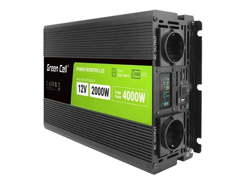 also-invgc12p2000lcd GREEN CELL power inverter 12V-230V 2000W/4000W with LCD display – pure sine wave
