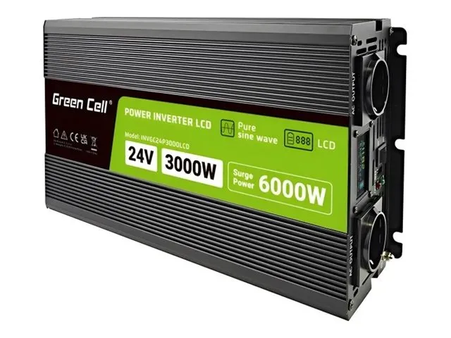 also-invgc24p3000lcd GREEN CELL power inverter 24V-230V 3000W/6000W with LCD display – pure sine wave