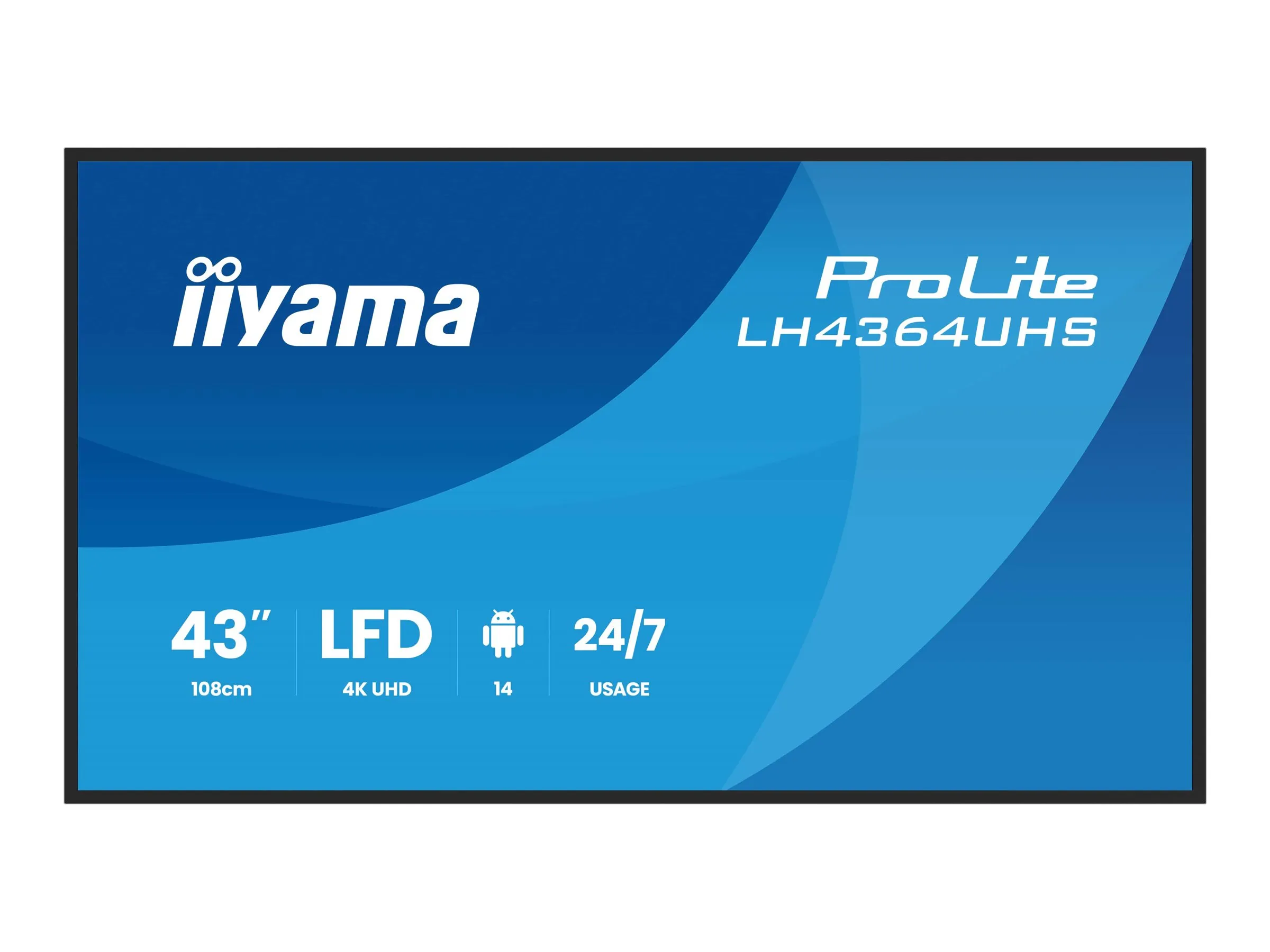also-lh4364uhs-b1ag IIYAMA 43inch 3840×2160 UHD VA DLED panel Haze 25percent 500cd/m2 Landscape and Portrait Speakers 2x 10W 2x HDMIx 1x USB-C DP