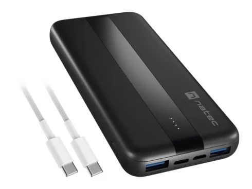 NATEC powerbank Trevi Slim Q V2 10000mAh PD USB-C 20W + USB-A 18W + USB-C – USB-C cable