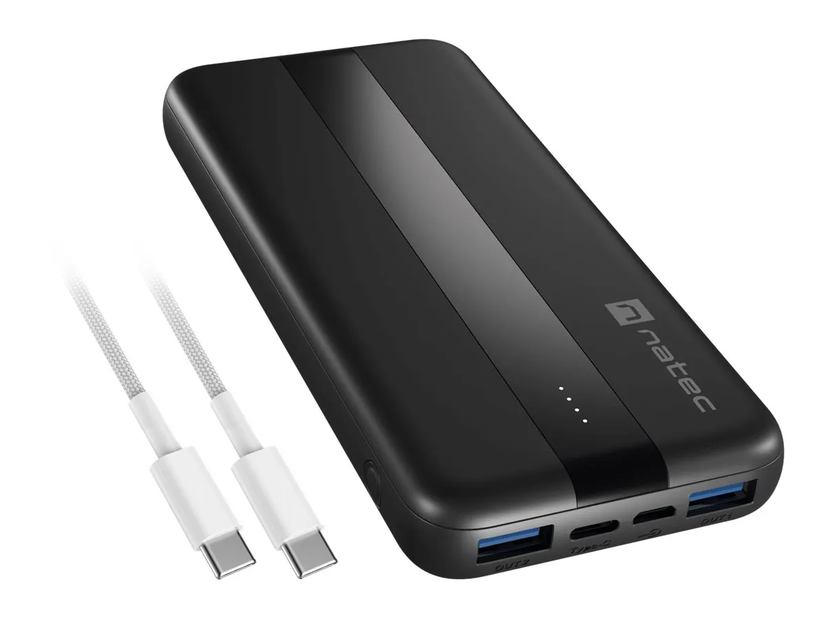 also-npb-2294 NATEC powerbank Trevi Slim Q V2 10000mAh PD USB-C 20W + USB-A 18W + USB-C – USB-C cable