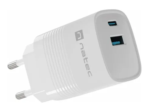 NATEC USB Charger Ribera GaN USB-A+USB-C Power Delivery 30W white