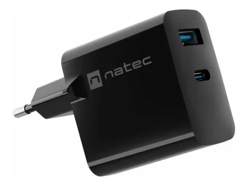NATEC USB Charger Ribera GaN USB-A+USB-C Power Delivery 45W black