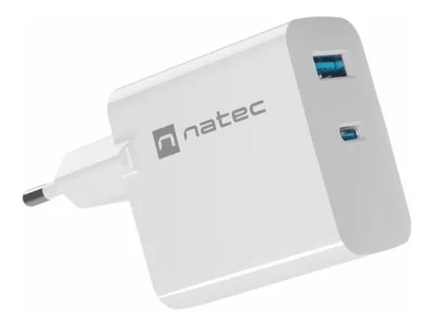 NATEC USB Charger Ribera GaN USB-A+USB-C Power Delivery 65W white