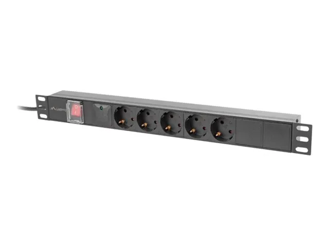 also-pdu-05f-0200-bk LANBERG Power Distrubution Unit PDU 19 inch 1U 16a 5x Schuko Outlets 2m Black