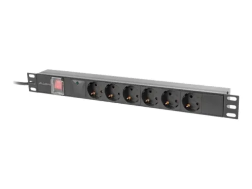 LANBERG PDU Rack 19inch 1U 10A 6x Schuko Black C14 2m