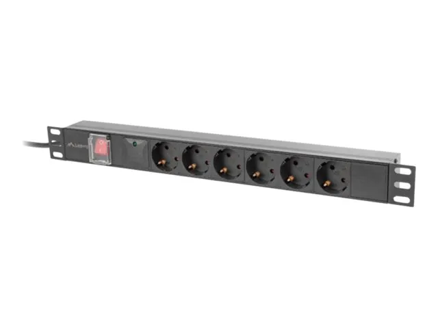 also-pdu-06f-0200-iec-bk LANBERG PDU Rack 19inch 1U 10A 6x Schuko Black C14 2m