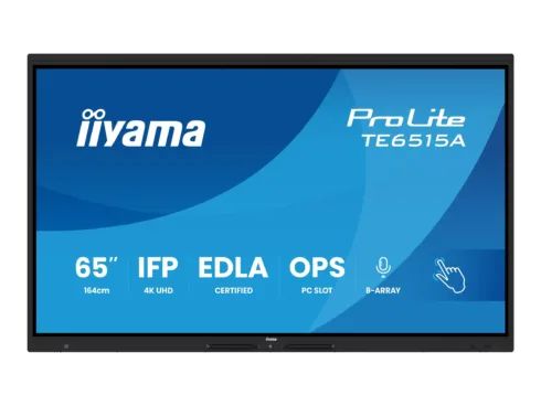 IIYAMA TE6515A-B1AG 65inch Stylish IFP iiWare21E 3840×2160 UHD IPS Android 14 16/128GB 2xHDMI DP 2xUSB-C VESA 600×400