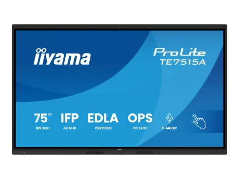 IIYAMA TE7515A-B1AG 75inch Stylish IFP iiWare21E 3840×2160 UHD IPS Android 14 16/128GB 2xHDMI DP 2xUSB-C VESA 800×400