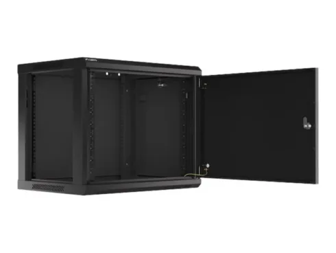 LANBERG Wall mount cabinet 19inch 9U 600×450 steel doors black flat pack