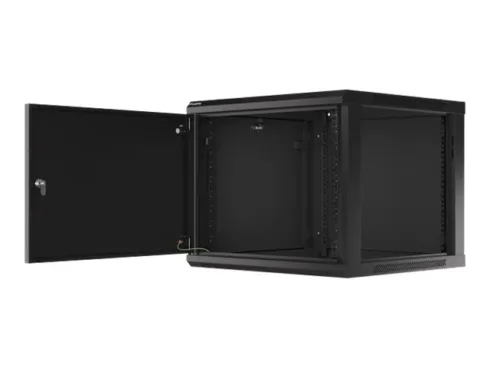 LANBERG Wall mount cabinet 19inch 9U 600×600 steel doors black flat pack