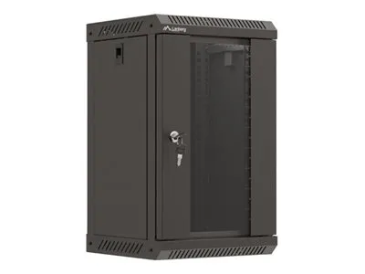 LANBERG cabinet 10 inch wall-mount 9U 300×300 glass door black flat pack