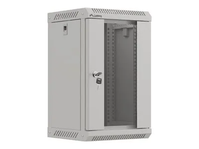 LANBERG Rack Cabinet 10 inch wall-mount 9U 300×300 with glass door grey flat pack