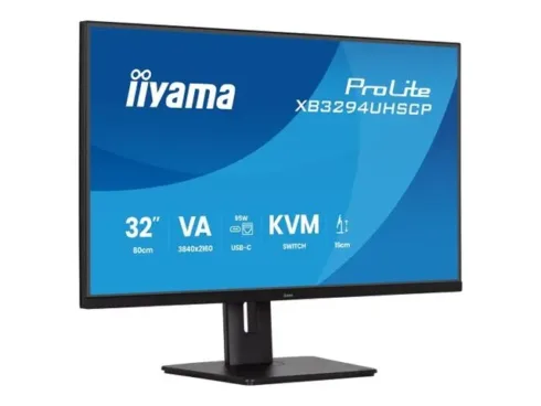 IIYAMA XB3294UHSCP-B1 32inch VA-panel 3840×2160 UHD 15cm Height Adj. Stand 350cd/m 2ms Speakers USB-C Dock LAN/KVM/95W PD