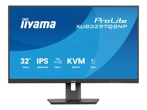 IIYAMA XUB3297QSNP-B1 32inch IPS-panel 2560×1440 350cd/m USB-C Dock LAN/95W PD/DP-OUT KVM USB 3×3.2+1xC 1ms