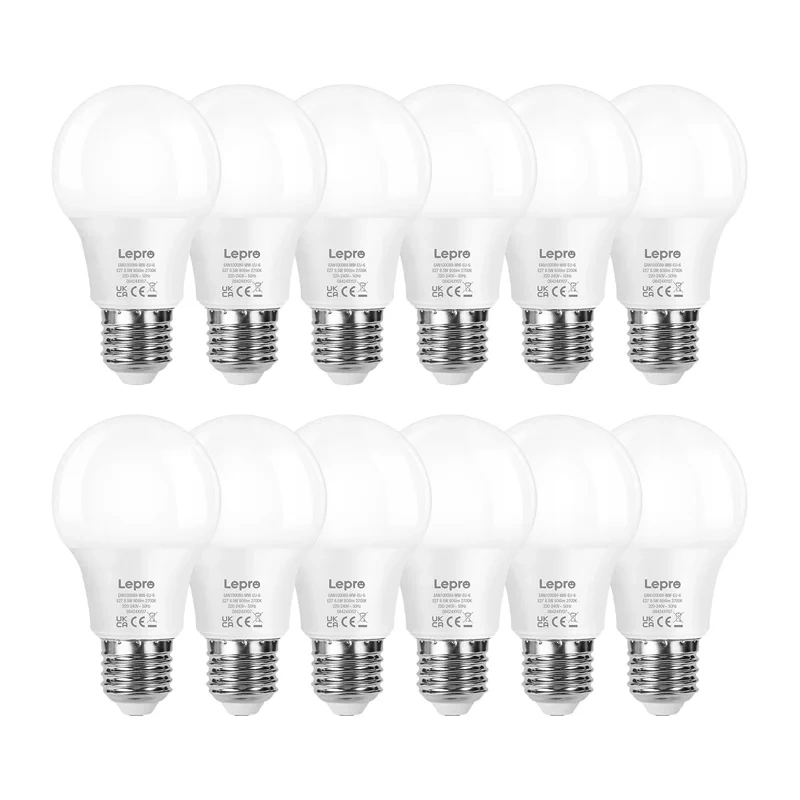 inp-100089-ww-eu-12-lepro-100089-ww-eu-12-led-bulb-0.webp LEPRO 100089-WW-EU-12 LED Bulb, E27, A60, 8.5W (60W), 806 lm, 2700K (warm white), 180°, 12-pack