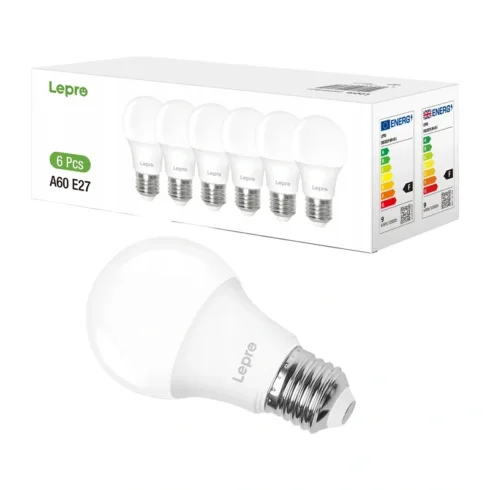LEPRO 100090-DW-EU-6 LED Bulb, E27, A60, 8.5W (60W), 806 lm, 6500K (cool white), 180°, 6-pack