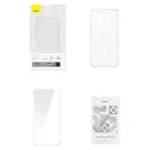 Phone case Baseus Magnetic Crystal Clear for iPhone 13 (transparent) with all-tempered-glass screen protector and cleaning kit