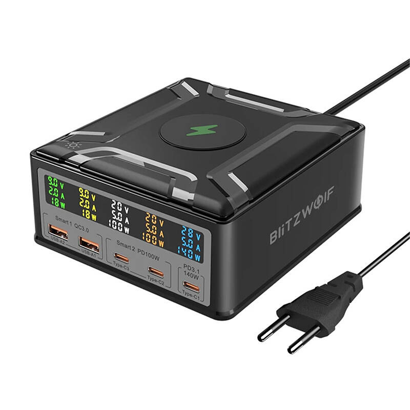 inp-bw-s28-blitzwolf-bw-s28-260w-2xusb-a-0.webp Blitzwolf BW-S28 260W, 2xUSB-A, 3xUSB-C, 15W wireless charger (black)