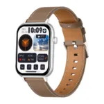 COLMI C28 Smartwatch – Silver + Brown Leather Strap