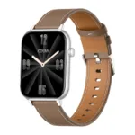 COLMI C28 Smartwatch – Silver + Brown Leather Strap