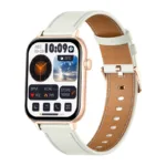 COLMI C28 Smartwatch in Gold with a White Leather Strap