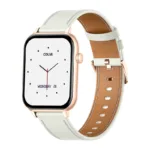 COLMI C28 Smartwatch in Gold with a White Leather Strap