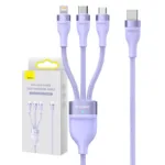 Kabel USB 3w1 Baseus Flash Series 2, USB-C + micro USB + Lightning, 100W, 1.5m (fioletowy)