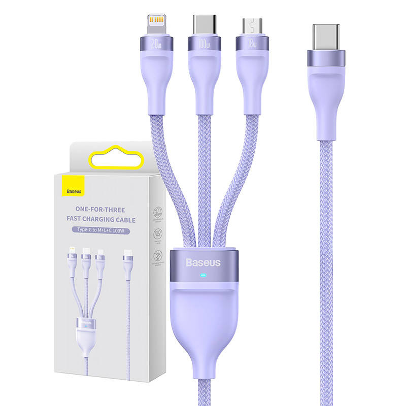 inp-cass030205-kabel-usb-3w1-baseus-flash-ser-0.webp Kabel USB 3w1 Baseus Flash Series 2, USB-C + micro USB + Lightning, 100W, 1.5m (fioletowy)