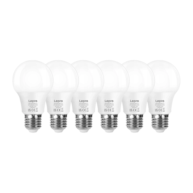 inp-ean100089-ww-eu-6-lepro-100089-ww-eu-6-led-bulb-0.webp LEPRO 100089-WW-EU-6 LED Bulb, E27, A60, 8.5W (60W), 806 lm, 2700K (warm), 180°, 6-pack
