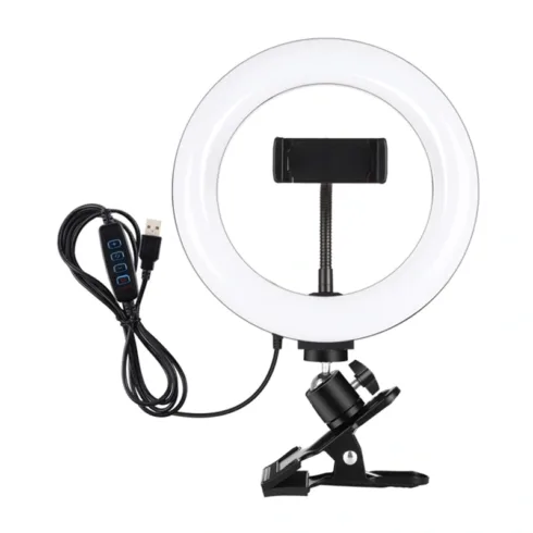 Puluz 20 cm Ring Light for Vlogging with Monitor Clip, Phone Holder, and Color Temperature Adjustment (Black)