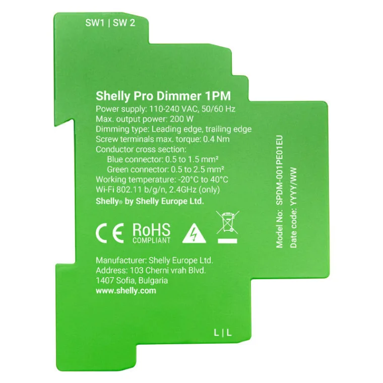 Shelly Pro Dimmer 1 DIN Rail Smart Switch, 1-channel - RPC.LT
