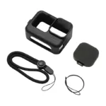 Puluz Silicone Case for GoPro HERO12, HERO11, HERO10, and HERO9 Black with Lens Cover and Strap (Black)