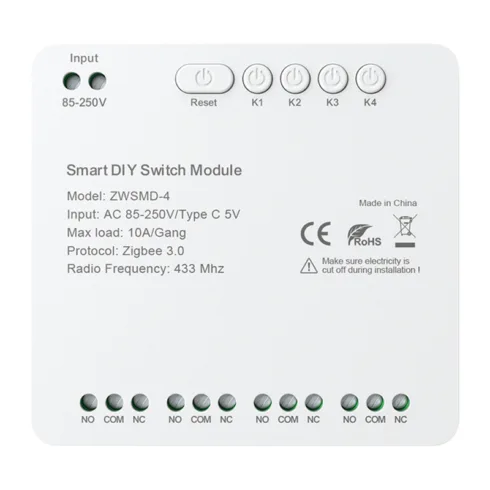 ZigBee 4-channel switch module with voltage-free DC 32V contact Avatto ZWSMMD-4-250V