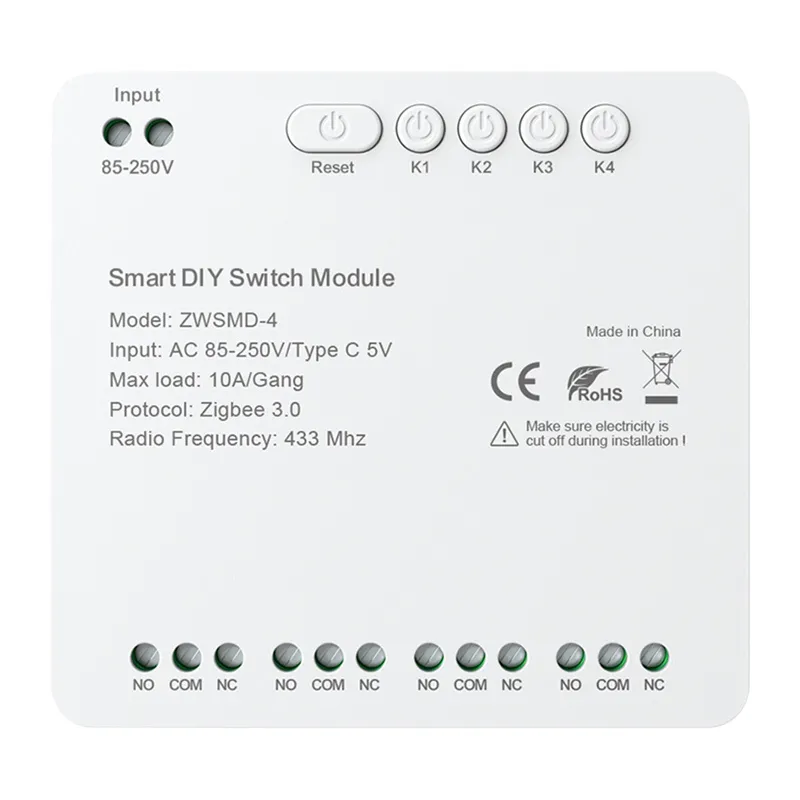 inp-zwsmd-4-250v-zigbee-4-channel-switch-module-0.webp ZigBee 4-channel switch module with voltage-free DC 32V contact Avatto ZWSMMD-4-250V
