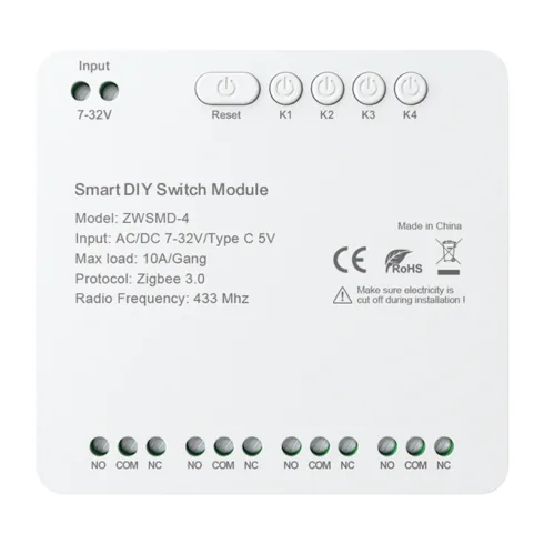 4-channel ZigBee switch module with voltage-free DC 32V contact Avatto ZWSMMD-4-32V