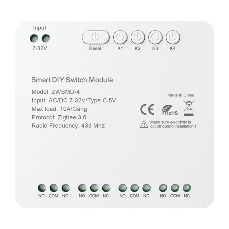 inp-zwsmd-4-32v-4-channel-zigbee-switch-module-0.webp 4-channel ZigBee switch module with voltage-free DC 32V contact Avatto ZWSMMD-4-32V