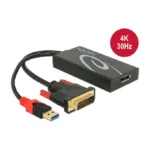 Vaizdo laidas ar adapteris DeLOCK 0.3m, DVI 24+1 + USB-A/Displayport 20p (62596)