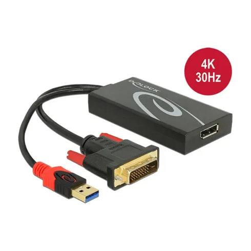Vaizdo laidas ar adapteris DeLOCK 0.3m, DVI 24+1 + USB-A/Displayport 20p (62596)